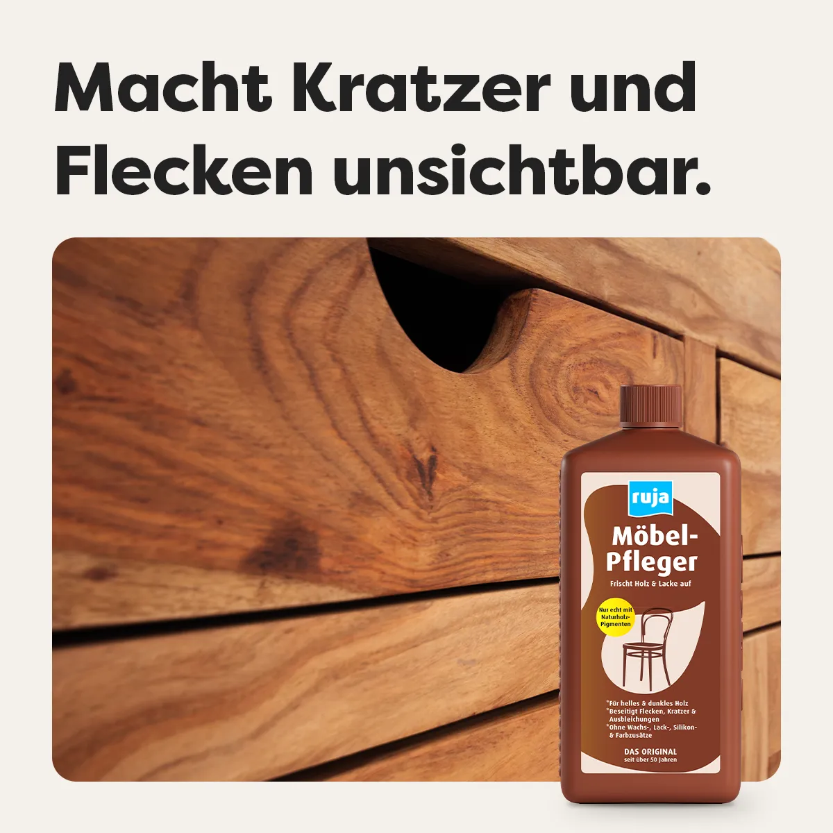 ruja Möbel-Pfleger zur optischen Auffrischung von Holzoberflächen und zum Kaschieren von Kratzern und Flecken.