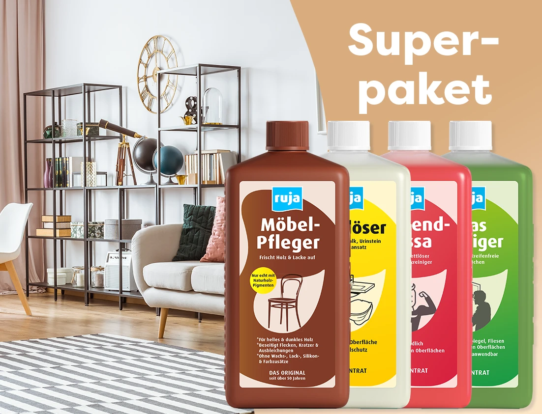 SUPERPAKET | je 1 Liter Möbel-Pfleger, Glasreiniger, Tausendsassa & Kalklöser