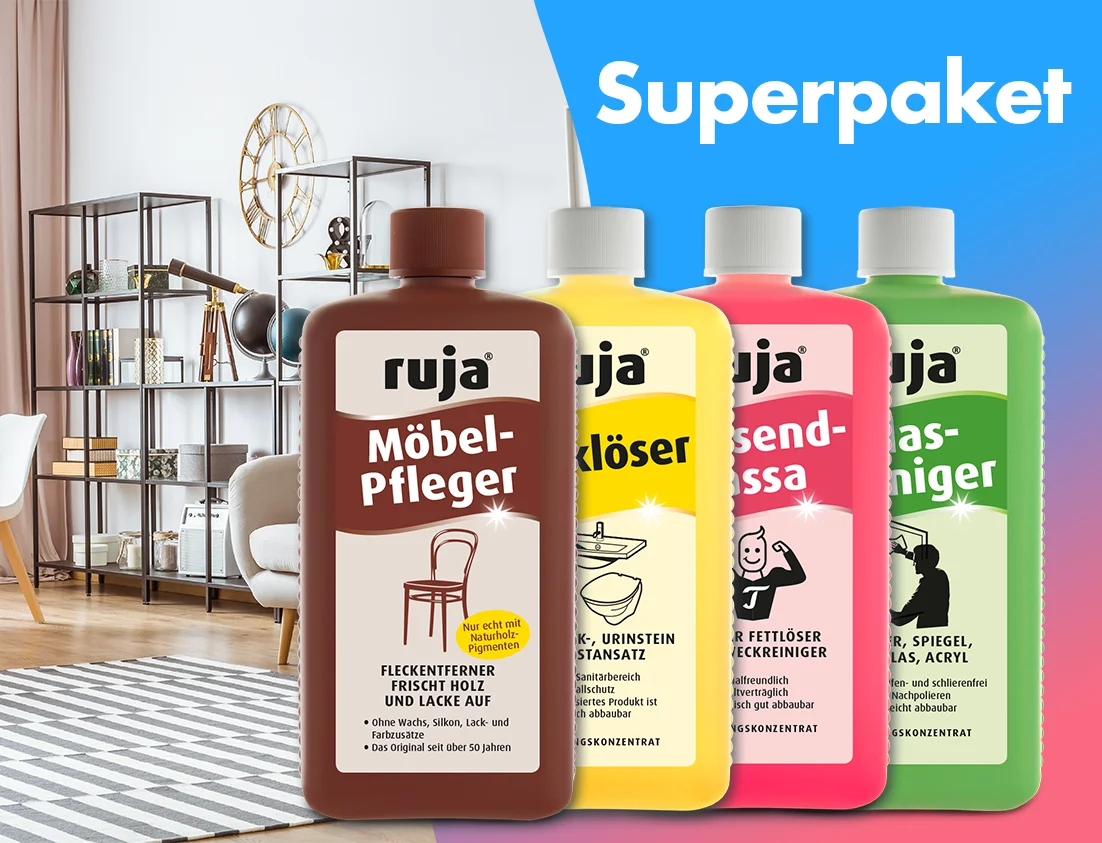 SUPERPAKET | je 1 Liter Möbel-Pfleger, Glasreiniger, Tausendsassa & Kalklöser