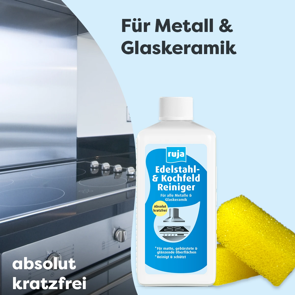 Edelstahl- und Kochfeldreiniger | 800g inkl. 2 Spezialschwämme